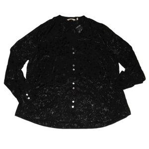 New Soft Surroundings Black Blouse Jacquard Floral Button Up 2X